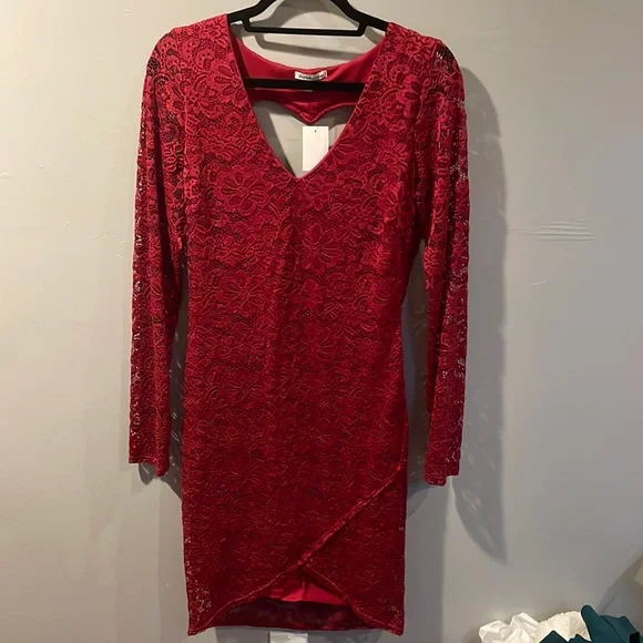 Charlotte Russe Dresses | Maroon Charlotte Russe Lace Dress With Heart Cut Out On Back | Color: Red | Size: L | Jessiemw17's Closet